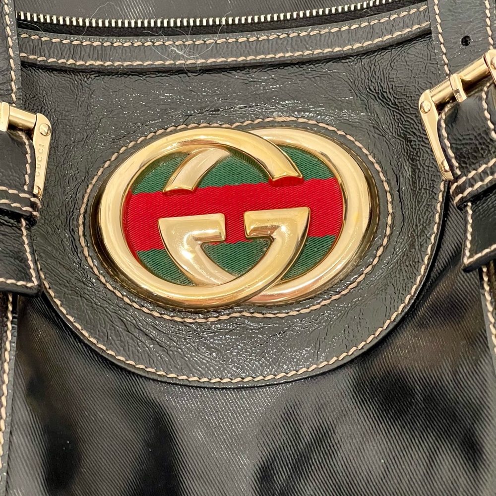Gucci Black Dialux Britt Leather Boston Bag with Gold Hardware. COA. - Picture 10 of 13